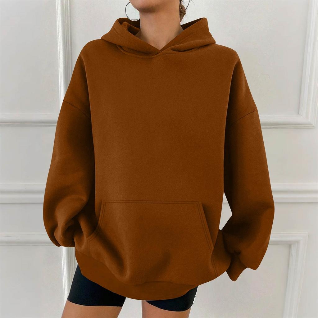 Women's Fashion Casual Solid Color Pocket Long Sleeve Hoodie