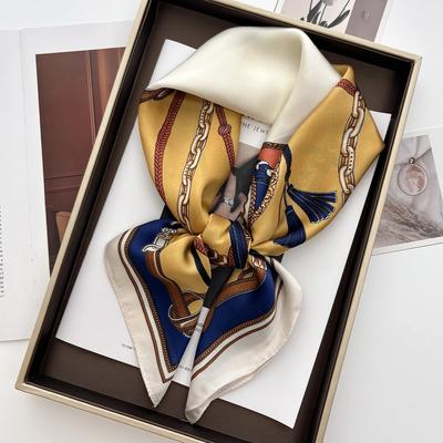 Luxuriöser Mode-Print Quadratischer Schal Damen Satin-Feeling Schals Bandana Hijab Halstuch Stola Tuch Haarband Foulard Dame