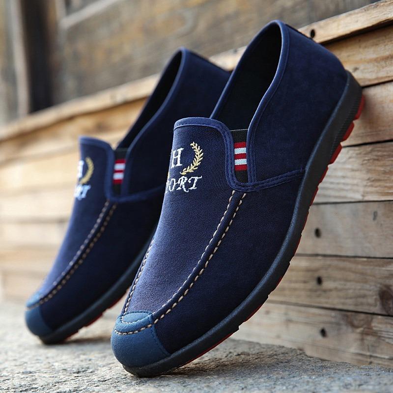 Men New Spring Autumn Lao Beijing Slip-on Canvas Skate Shoes, Breathable Soft Sole Rubber Outsole Low-top Casual Footwear