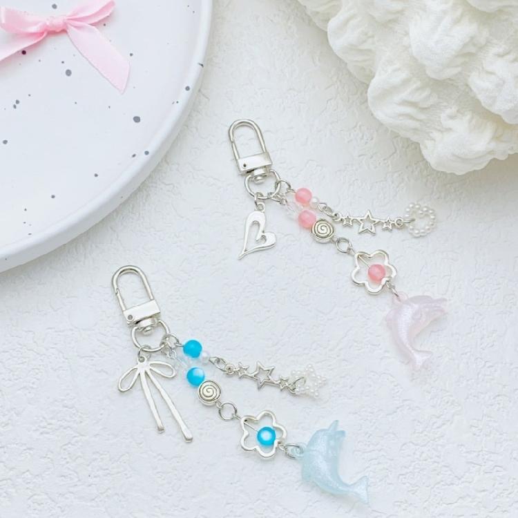 Dolphin Pendant Keychain Colorful Beaded Keyring Fashionable Accessory for Keys Stylish Bag Charm for Women Girls