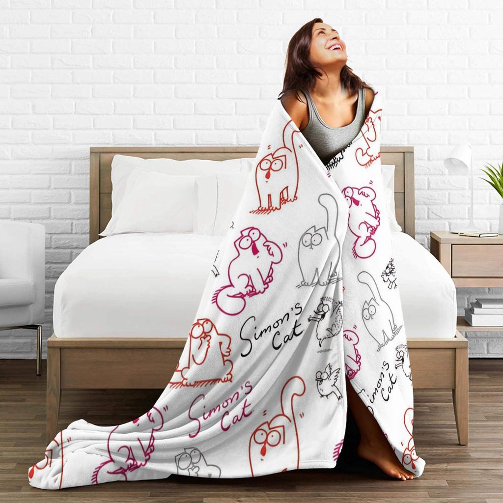 Simons Cat Humorous Cat Flannel Blankets Novelty Throw Blankets for Home Hotel Sofa 125*100cm Bedspreads,