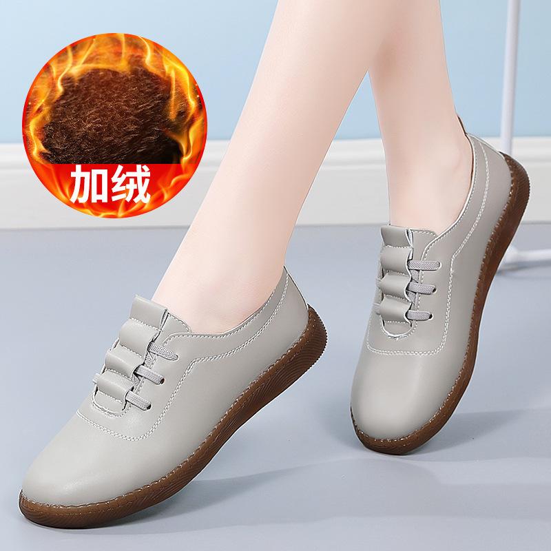 

2025 весна новая обувь Doudou женская натуральная кожа белая обувь мягкая подошва одинарная обувь полая обувь для мамы нескользящая повседневная кожаная обувь 41