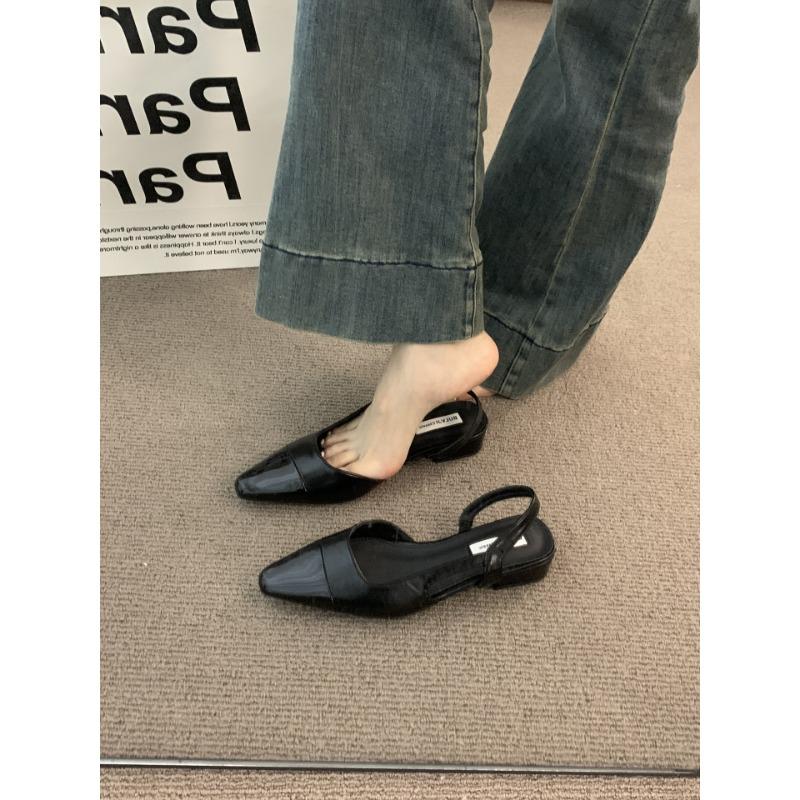 Low-heeled bag head sandals female gentle evening nude pointed lady thick heel empty temperament single shoes