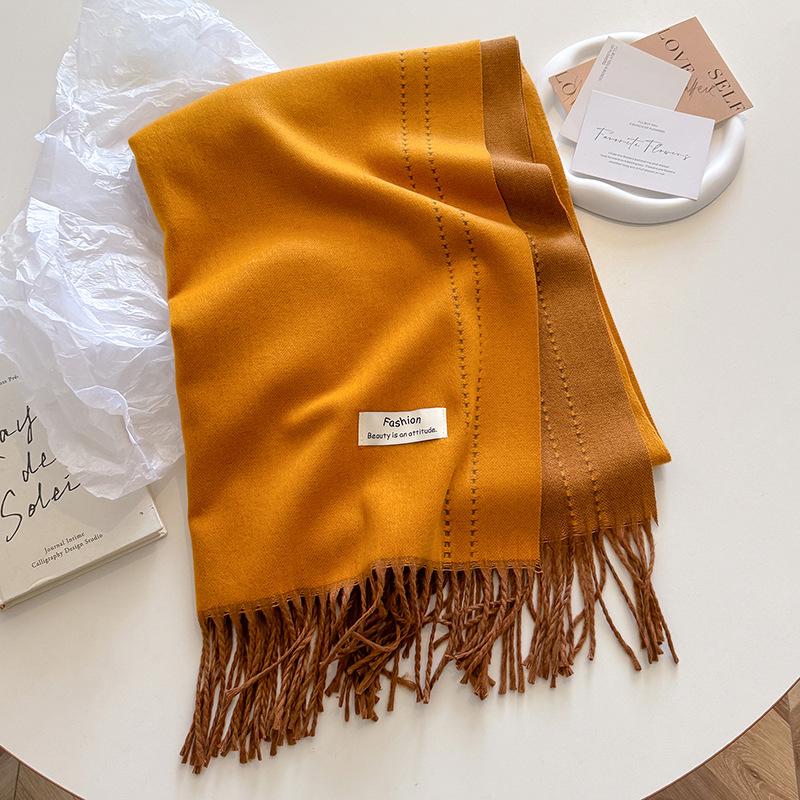 2024 High-End Versatile Women's Cashmere Scarf Shawl - Solid Color for Autumn & Winter Warmth