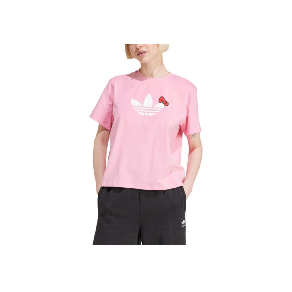 Adidas Originals Logo Casual Crew Neck Short Sleeve T-Shirt Women Tops Pink IX7882