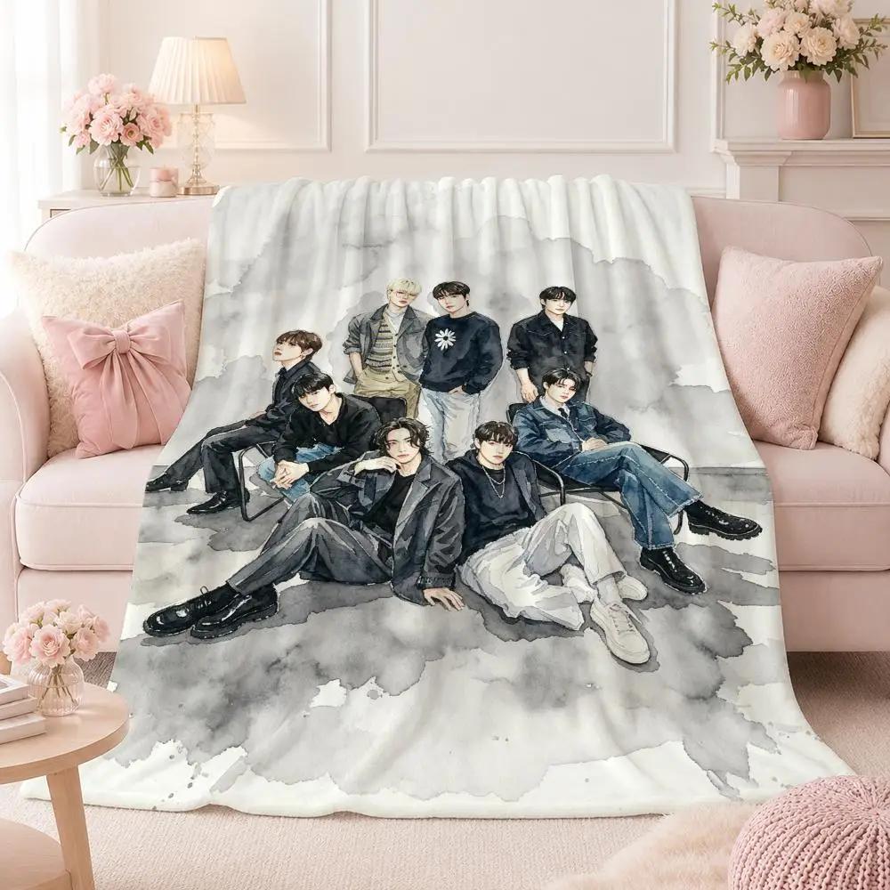 Popular Group A-ATEEZS Throw Summer Flannel Throw Blanket Soft Antistatic Washable KidFriendly Couch Bed