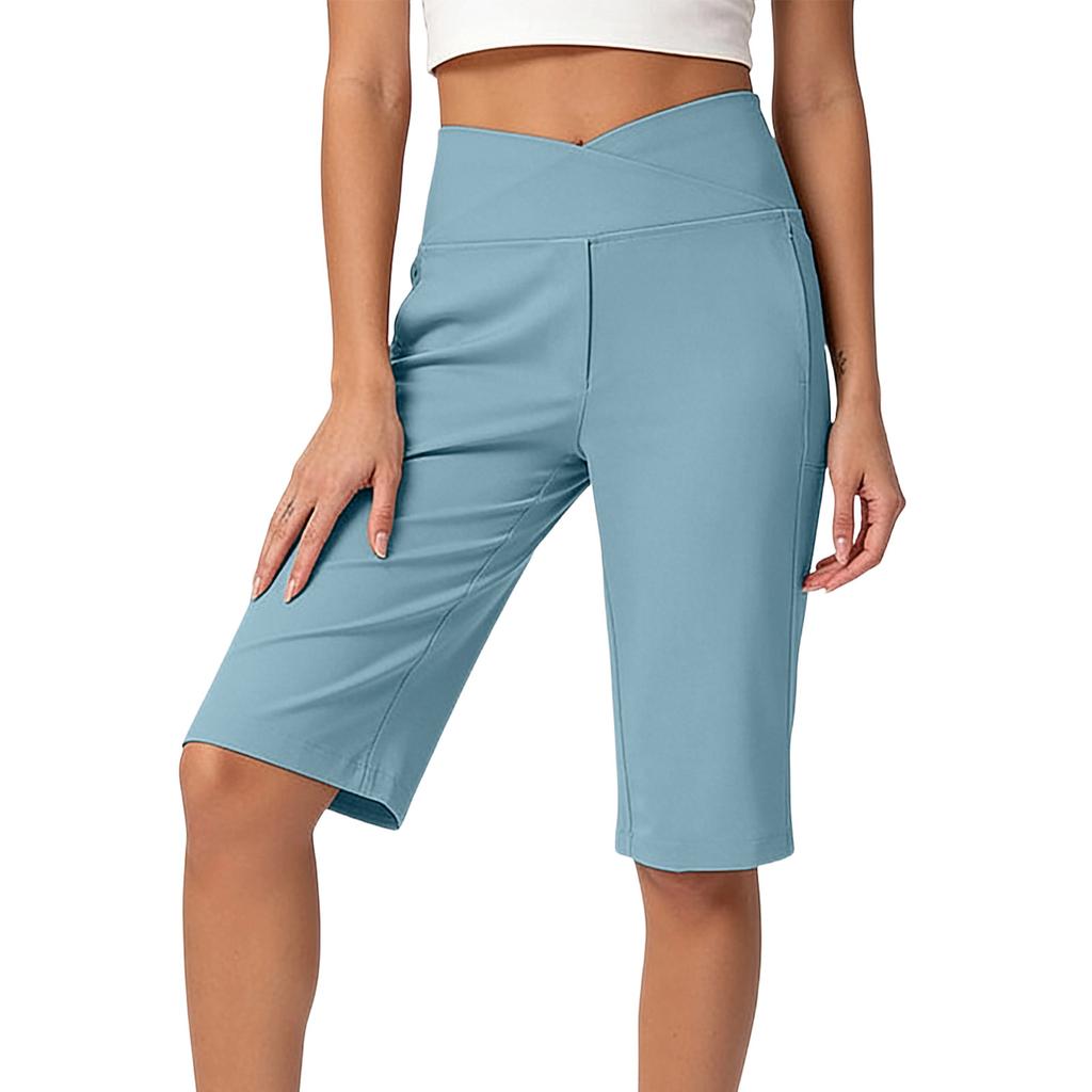 Women's Fashion -Color Stretch Yoga Cropped Pants With Pockets
