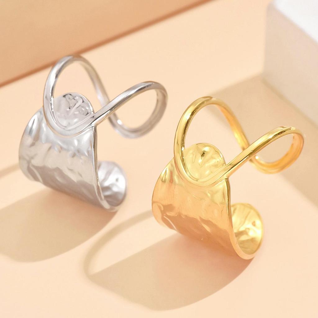 Asymmetrical Texture Design Adjustable Gold-Plated Stainless Steel Open Ring