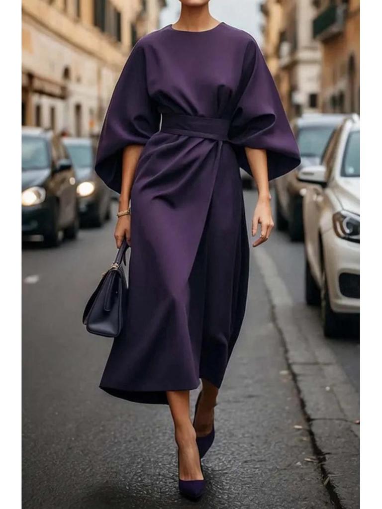 2025 Women's Elegant Waist-Hugging Long Dress with Batwing Sleeves