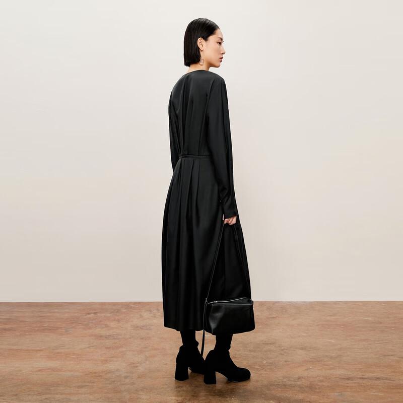 LESS 2024 Winter V-Neck Long Sleeve Wool Blend Dress