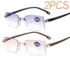 2 Stück ultraleichte randlose bifokale progressive Lesebrille Vintage Fernsicht Brille Blaulichtfilter Presbyopie Brille