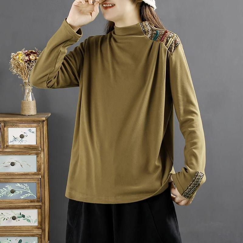 Ethnic Style Retro German Velvet Women's Sweatshirt, 2024 Autumn/Winter, Loose Stitching Pullover, Warm Base Layer