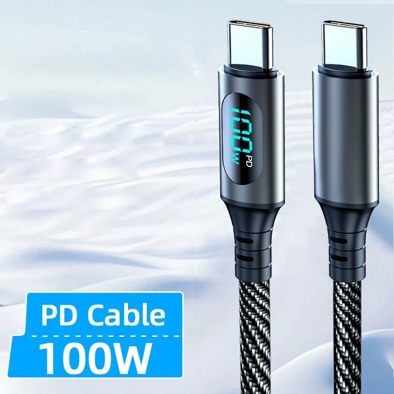 Ultra-Super Fast Charge Cable-6A 120W USB A To Type C Nylon Data Cord with Led Digital Display Cable
