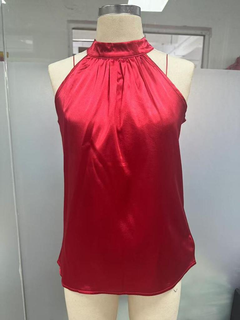 Autumn Satin Solid Color Off-the-Shoulder Halter Top for Women