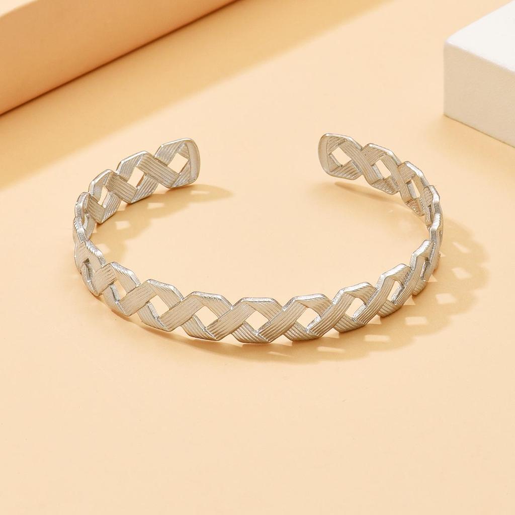 Stainless Steel Romantic Hollow Weave Open Bangle Bracelet for Women