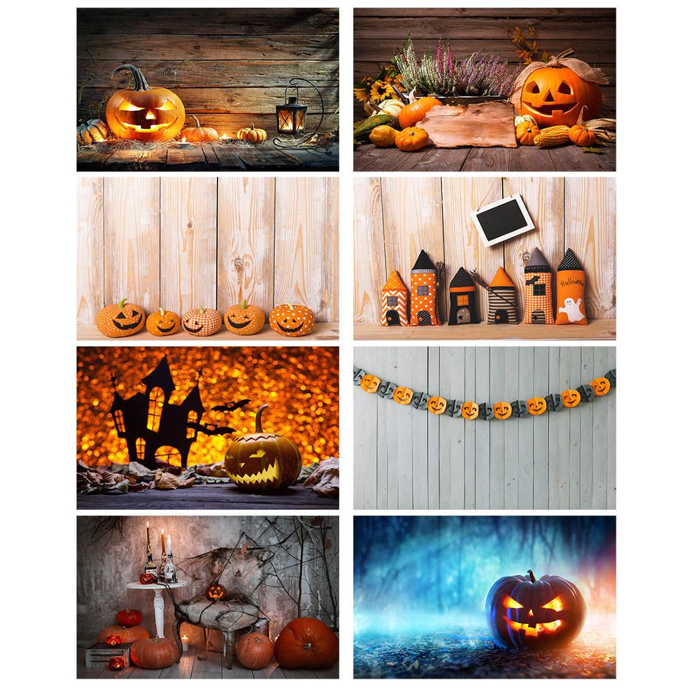 Wooden Board Photography Background Halloween Pumpkin Lamp Vinyl Photocall Backdrop for Children Baby Photobooth Photo Studio