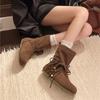 Fashion tassel bow thick heel short boots women's 2025 autumn and winter retro style new suede temperament versatile fashion boots