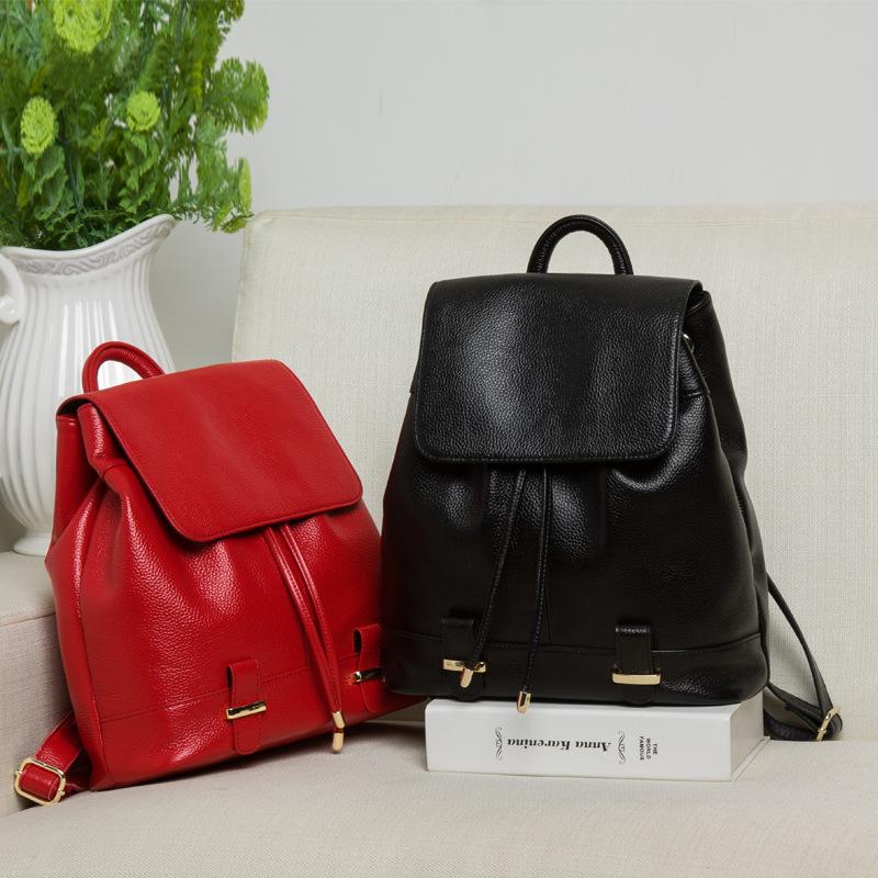 Genuine Leather Backpack for Women Travel Bag Backpack for Europe and America Top Layer Cowhide Women's Bag College Style School Bag Large Capacity