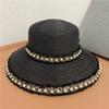 Bonnet Black Lace Lampshade Straw Hat Fashion Tassel Pearl Big Rim Fisherman Hatstandard Mesh Big Eave Straw Hat Tide