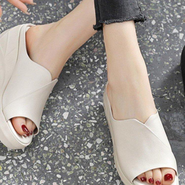 Slope Heel Thick Bottom One-word Drag Women 2025 New Summer Fashion Versatile Non-slip Soft Bottom High Heel Outer Wear Cool Slippers Women