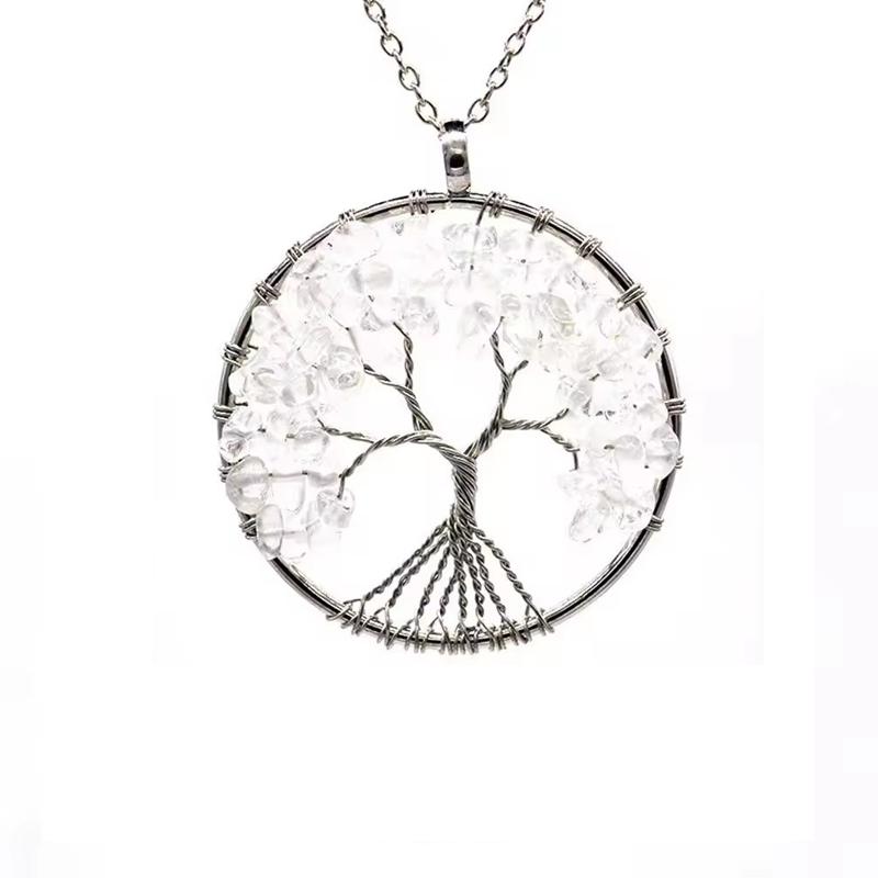 1pc Natural Stone Tree of Life Pendant Amethyst Lapis Lazuli Crystal Necklace for Men and Women Chakra Healing Jewelry