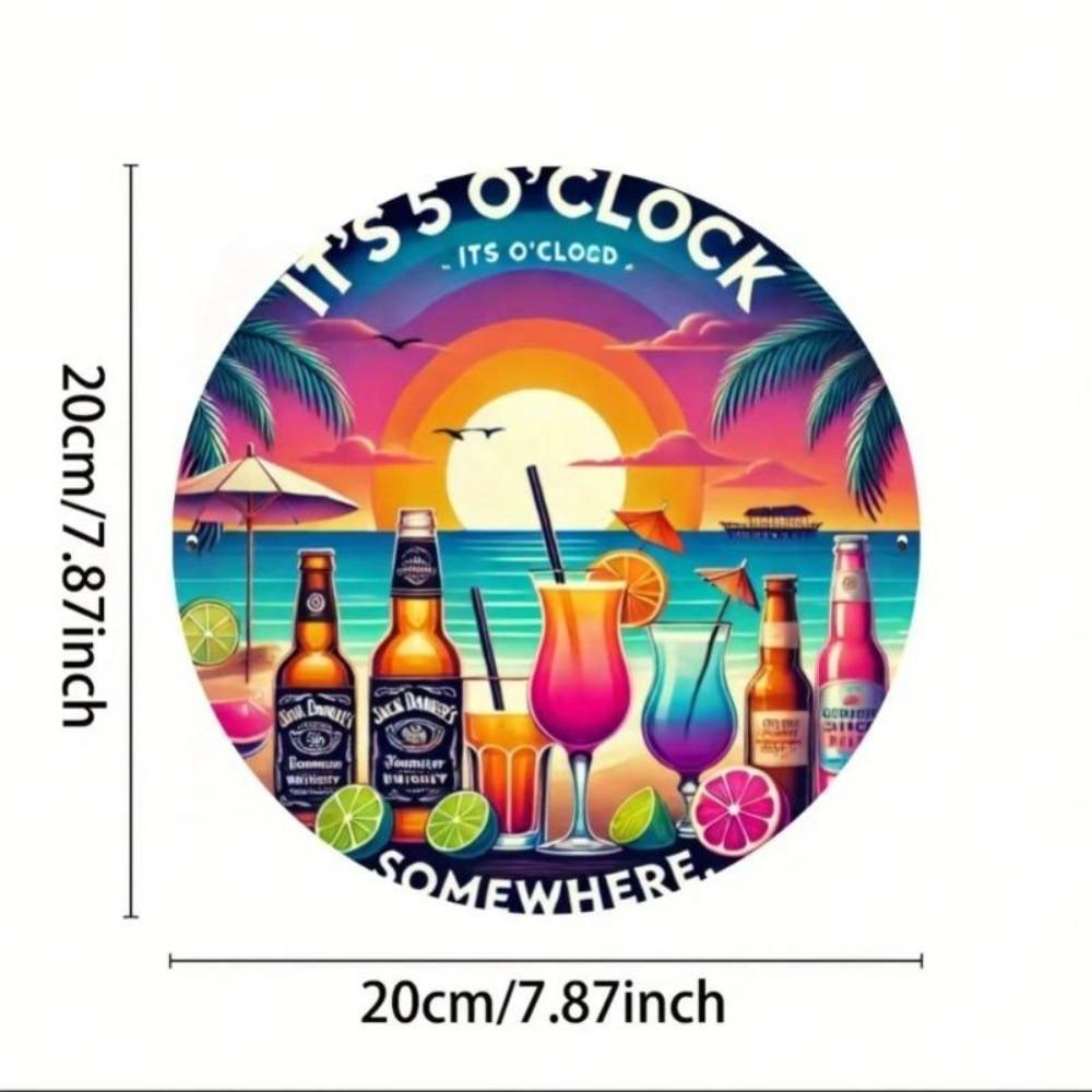 Vibrant Tropical Beach Bar Metal Art Sunset Cocktail Palm Tree Wall Decor for Pub BBQ Shop