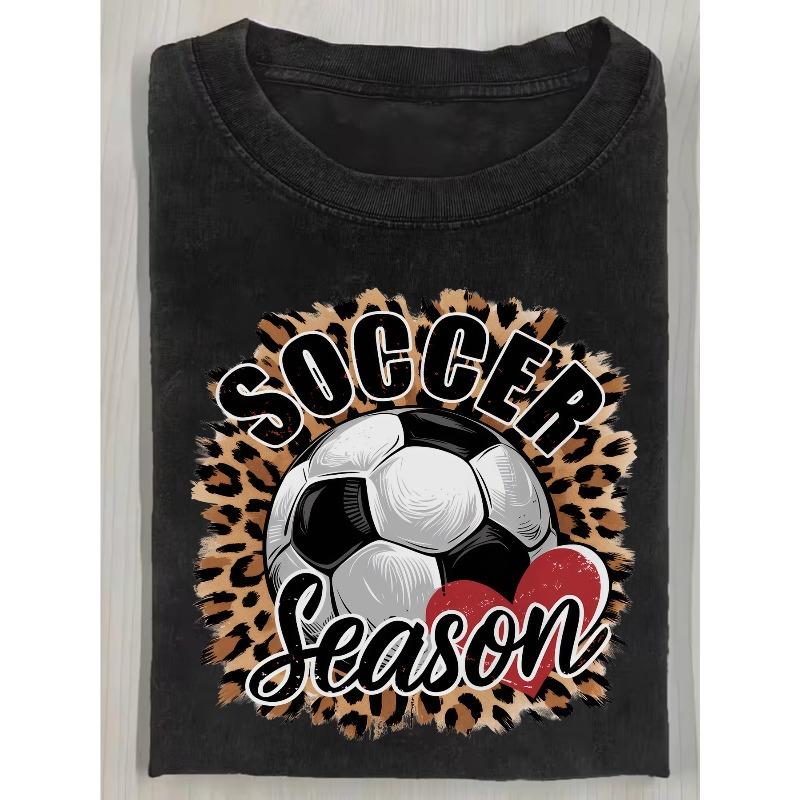 

European sizes Soccer Season Leopard Print Men s T-Shirt Soccer Ball And Heart Design for Spring And Fall Sports Fans Gift for Dad Or Brother1 4XL чорний