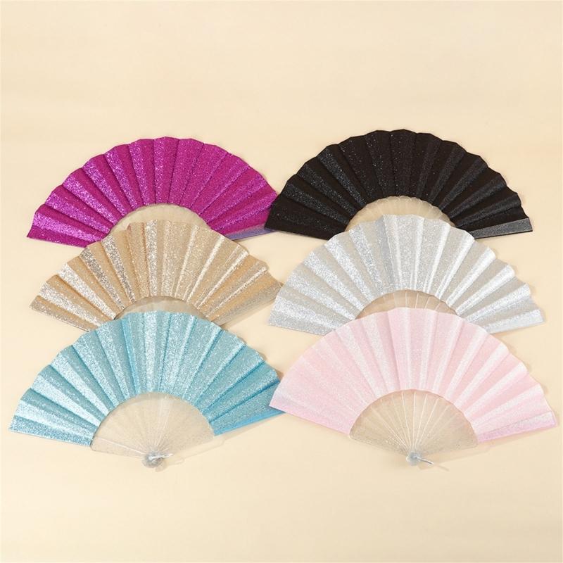 Glittering Hand Fan With Sparkling Transparent Ribs Plastic Decorative Craft Folding Fan For Parties Home Decors Gift