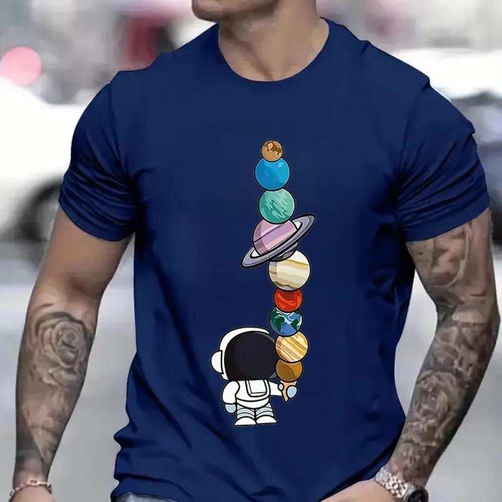 2024 Men's T-shirt Short Sleeve Tees Male Loose T-shirt Space Astronaut Men's Tops New Brand Men's T-shirt Camisetas De Hombre