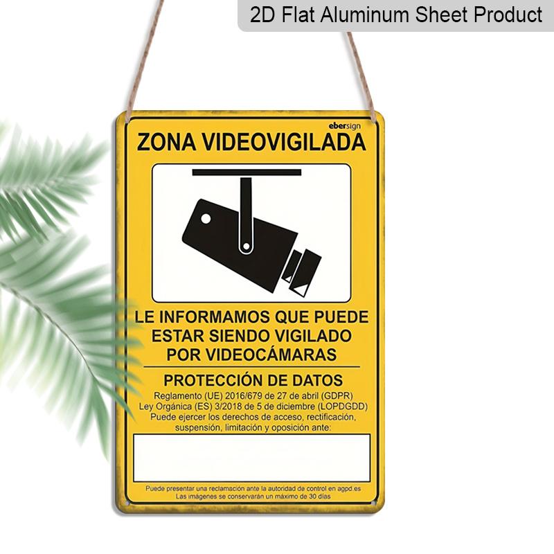 

2D Flat Spanish Yellow Aluminium Metal Sign - Video Surveillance Area, Data Protection - 8.0x12.0inch, Suitable for Home, Office, Bar, Cafe, Gym 20*30cm