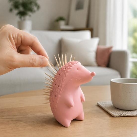 Small Desktop Storage Box Hedgehog Toothpick Holder, 3D Printed Animal Stand, Cute Refillable Decorative Dispenser for Home Office Restaurant,