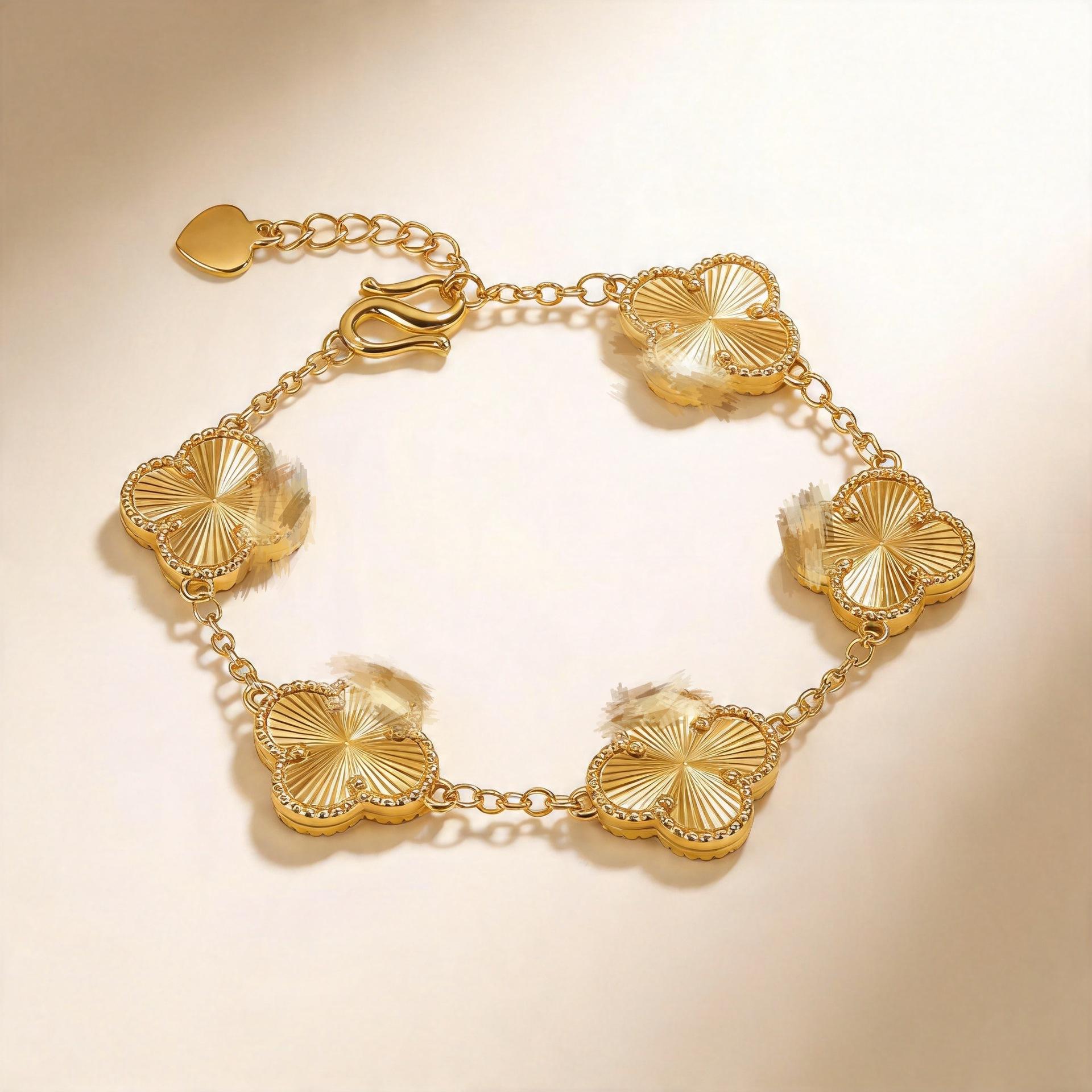 Sand Gold 15MM Four-leaf Clover Bracelet Ancient Gold Double-sided Four-leaf Flower Jewelry Light Luxury Versatile Fashion 2026 20CM