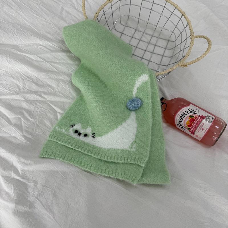 Winter 2025 Korean-Japanese Style Cute Kitten Knit Neck Warmer Scarf for Women