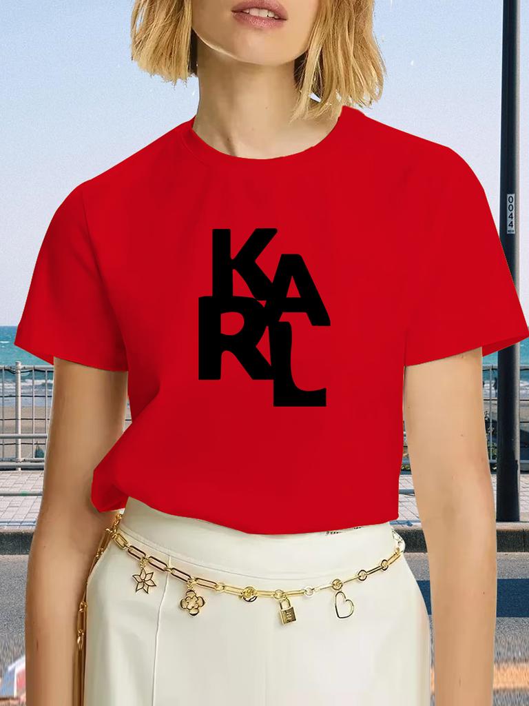 KARL Women's T-Shirt Letter Printing Short Sleeve Cotton Tees High Quality Luxury Brand T-shirt Summer Streetwear Y2k Tops