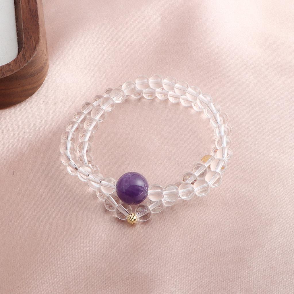 Bracelet Double Circle Natural White Moonlight Aquamarine Powder Crystal Tiger 4 Eyes Amethyst Bracelet Tide Versatile Live