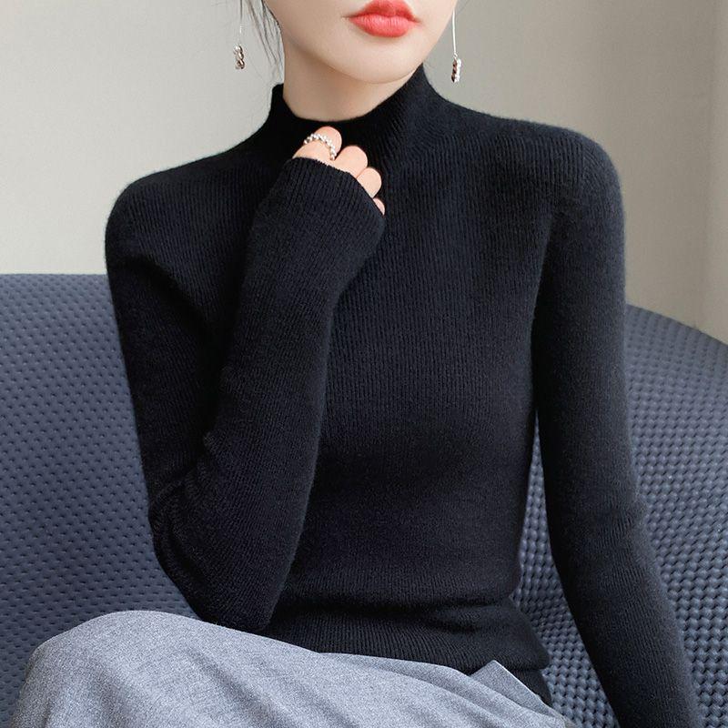 Women's Knitwear Sweater: Half-High Neck, Slim Fit Long Sleeve Top for Autumn/Winter