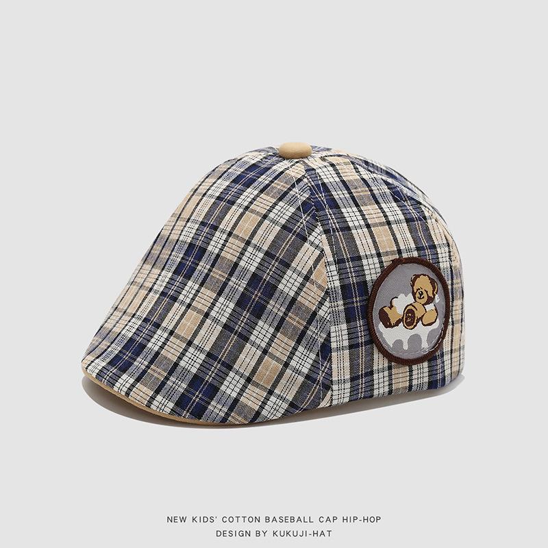 Stylish Unisex Plaid Beret for Infants & Toddlers - Versatile Korean Spring Hat 2026