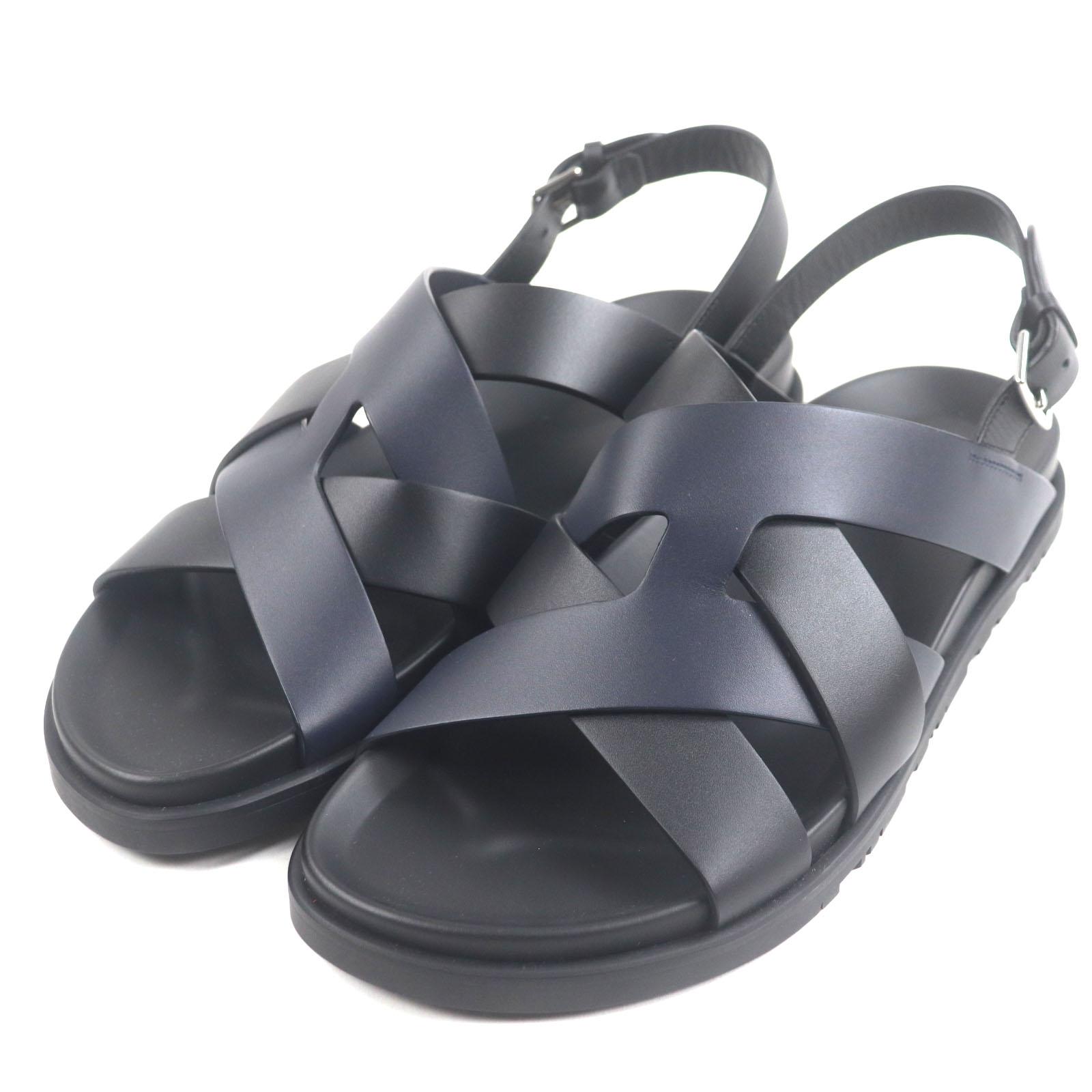 

Pristine HERMES Sandals Hercules Black navy leather mens 44 Used