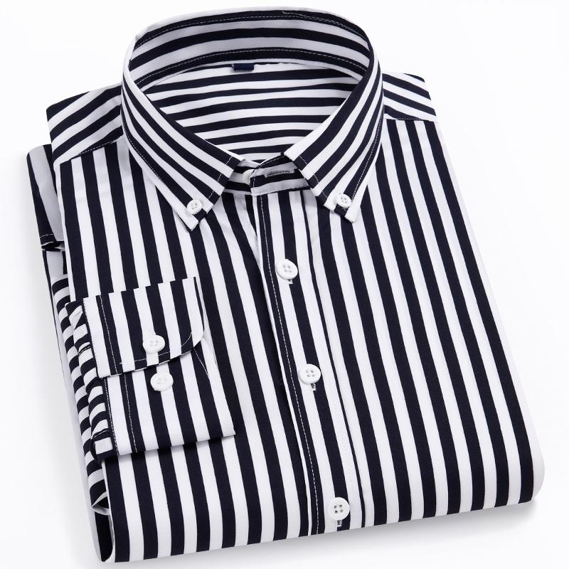 Men‘s Stylish Stretchy Striped Button-Down Shirt - Comfortable Long Sleeve Business & Casual Top - Color Block Design, Spring Summer