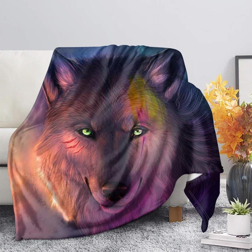 Print  Wolf Pattern King Queen Size All Super Soft Lightweight Blanket for Bed SofaWarm