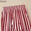 ZANZEA Women Casual Elastic Waist Loose Stripe Print Pants