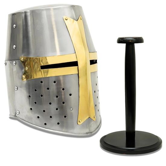 Medieval Templar Knight Crusader Brass Cross Helmet Armor Handmade Steel Collectible Cosplay, Decoration