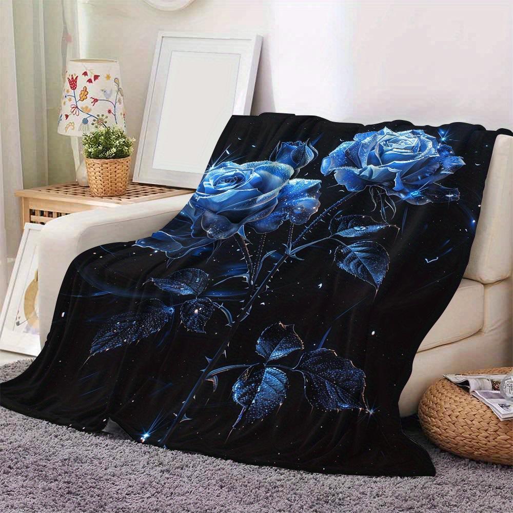 Blue Rose Flannel Digital Printing Flower Blanket Blanket Sofa Blanket Air Conditioning Blanket Universal In All Seasons