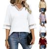 Women V Neck Short Sleeve Casual T Shirt Lace Trim Patchwork Relaxed Fit Lightweight Top for Everyday Wear