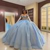One Shoulder Wedding Dress Large Skirt Trailing Blue Sequin Evening Dress Bar Mitzvah Princess Dress