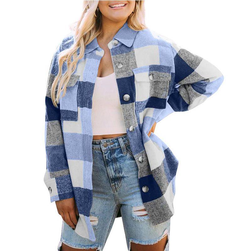 New New Plaid Shirt Single Brewed Jacket Women Woolen Coat