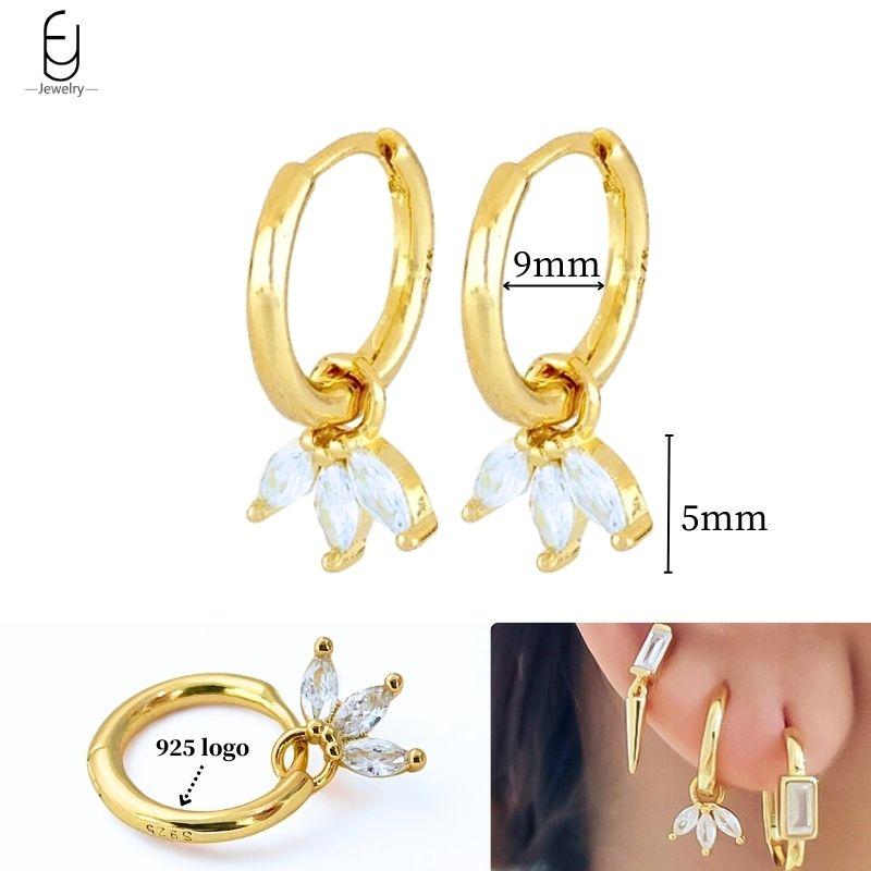925 Silver Ear Needle White Crystal Gold Earrings for Women Luxury Water drop/Heart/Flower Pendant Earring Fine Jewelry