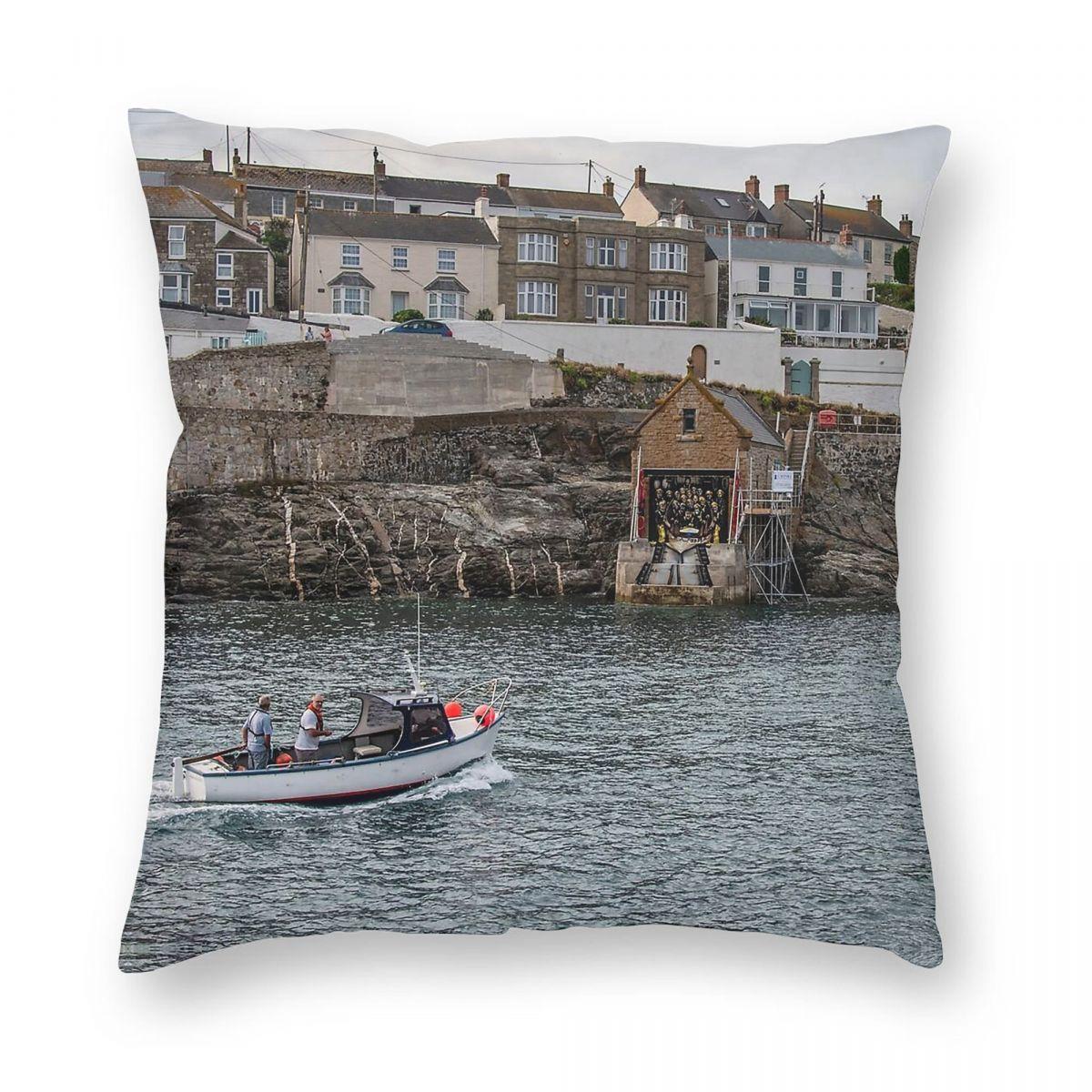 Porthleven Cornwall Lifboat Square Pillowcase Polyester Linen Velvet Printed Zip Decor Pillow Case Sofa Cushion Cover 30x30cm