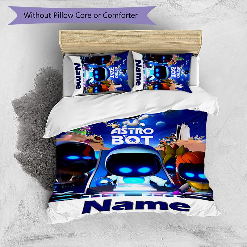 3pcs Custom Name Astro Bot Bedding Set Duvet Cover Closure Includes 1 Duvet Cover & 2 Pillowcases for All Seasons Bedroom Decor