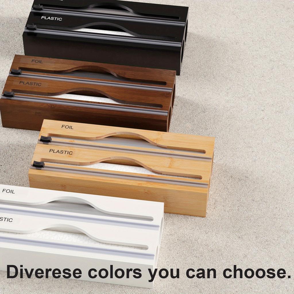 1 Stück 2-in-1 Bambus Frischhaltefolienspender mit Schneider und Etiketten, Schneiden von Frischhaltefolie, AlufolieMehrfachfach-Küchenorganizer für Frischhaltefolien, Scheiben und Wraps
